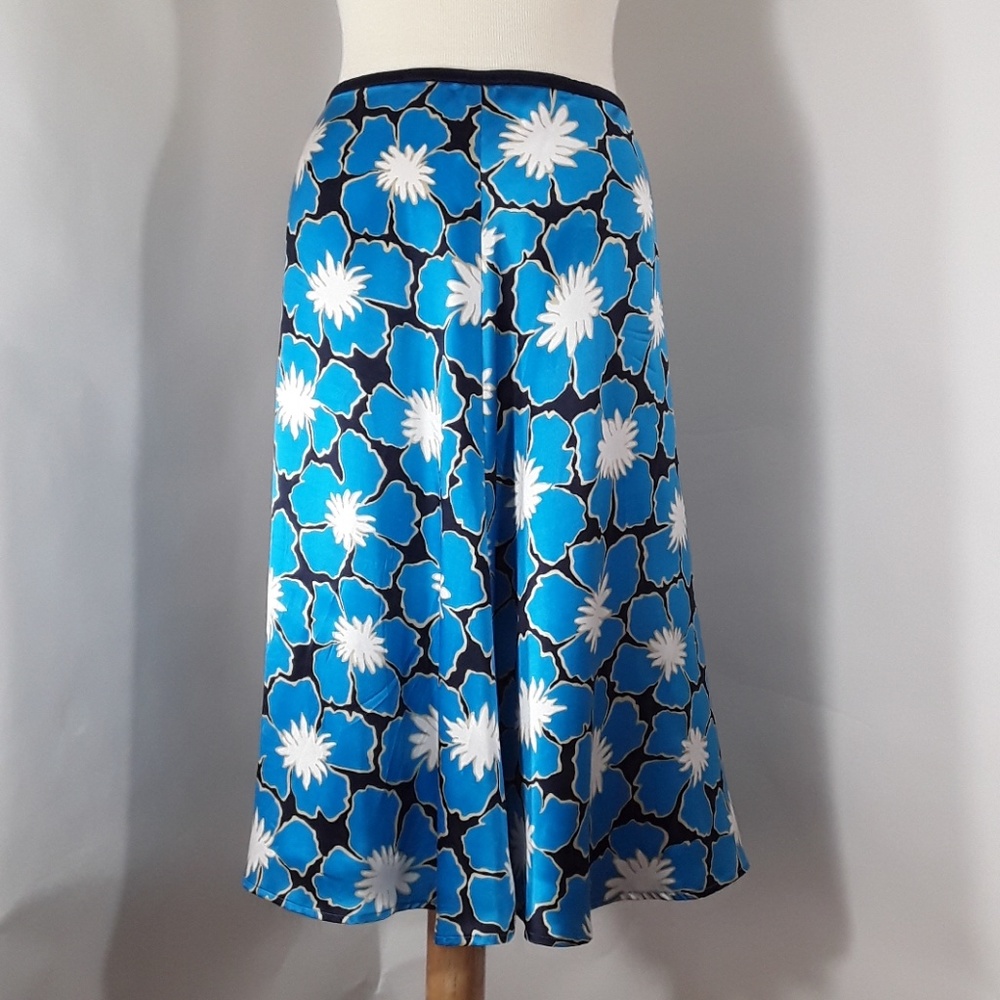 Susan Bristol blue floral print silk A-line skirt - Picture 1 of 4